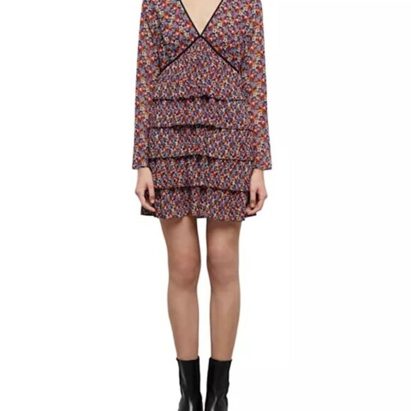 The Kooples Dresses & Skirts - The Kooples Floral Tiered Ruffle Mini Dress US Size 6 Black Multicolor